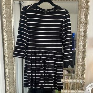 Forever 21 Black and White A-Line Dress with 3/4 Sleeves Large